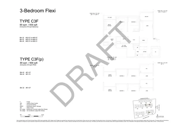 Amberwood at Holland 3 Bedroom Flexi Type C3F indicative floorplan, 958 sqft