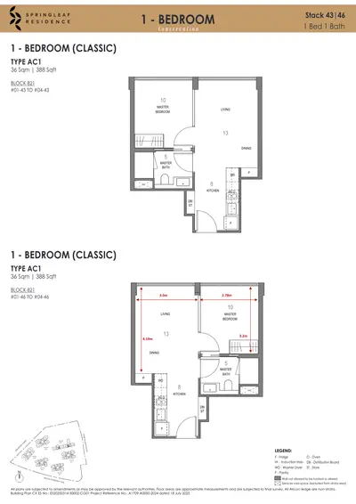 Springleaf Residence 1 Bedroom Type AC1 indicative floorplan, 388 sqft, Conserved Building