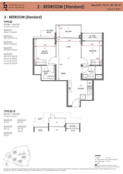 Springleaf Residence 2 Bedroom Type B2 indicative floorplan, 646 sqft