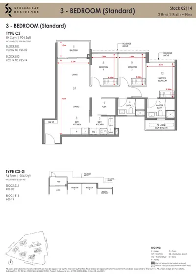 Springleaf Residence 3 Bedroom Type C3 indicative floorplan, 904 sqft