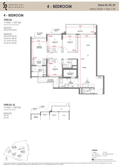 Springleaf Residence 4 Bedroom Type D1 indicative floorplan, 1,227 sqft