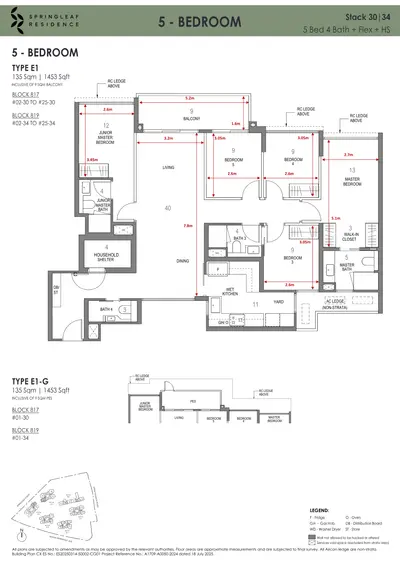 Springleaf Residence 5 Bedroom Type E1 indicative floorplan, 1,453 sqft