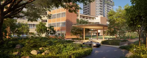 Springleaf Residence main drop-off framed by dense native planting