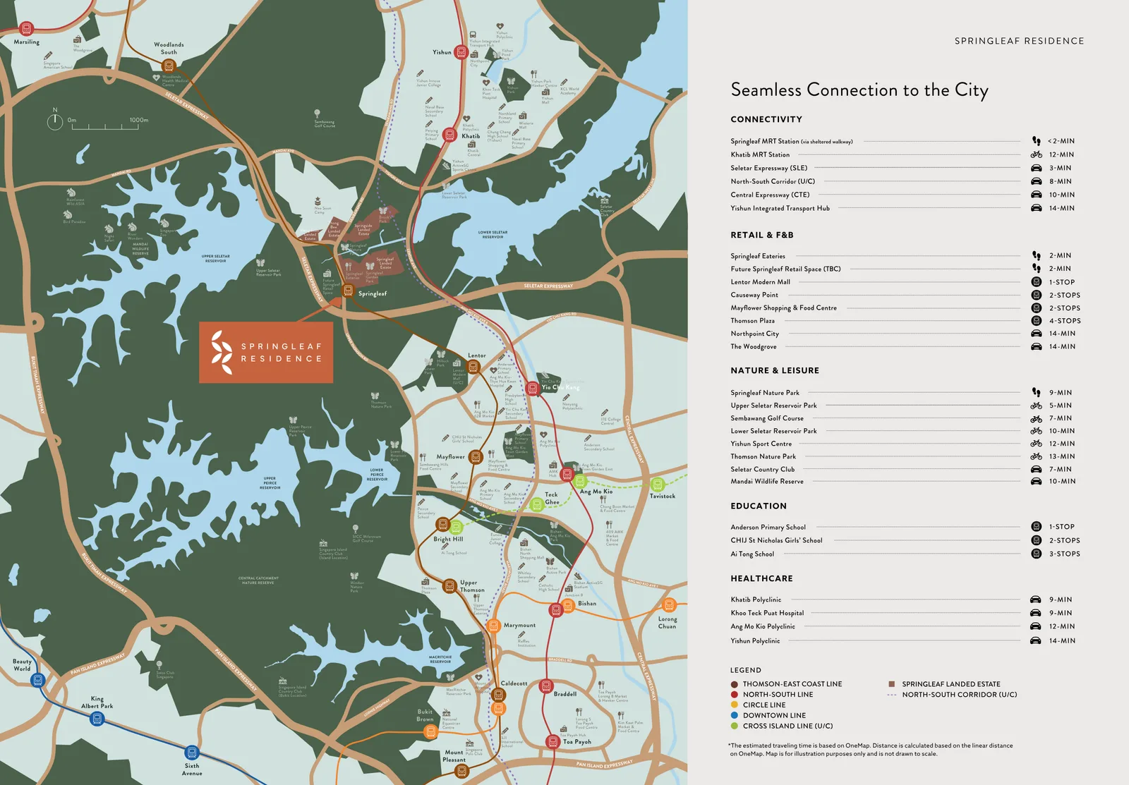 Springleaf Residence location map showing surrounding schools, parks, malls and expressways